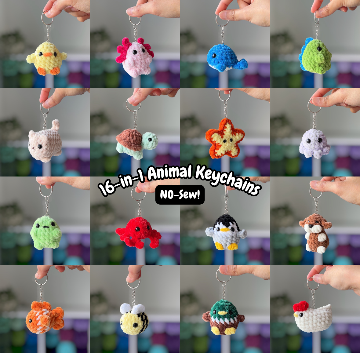 16-in-1 Animal Keychains Bundle